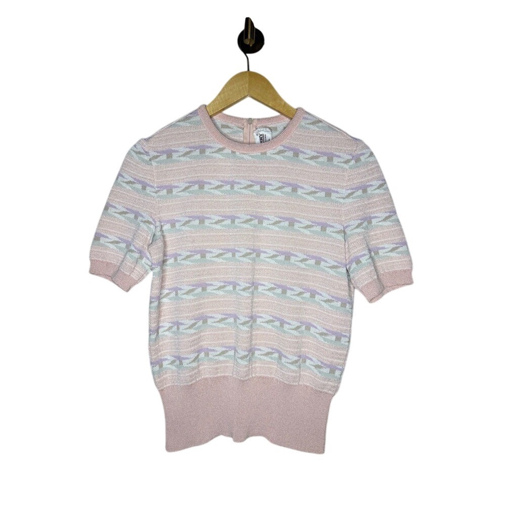 Vintage Castleberry Pastel Geometric Sweater Small USA Made 80s Retro Knit Top